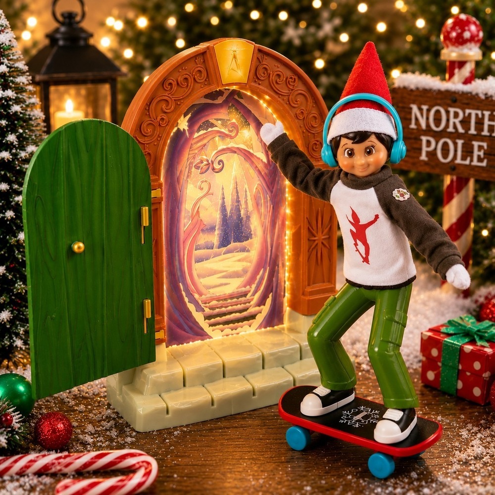 Elf on the Shelf Elf Door Kit + MagiFreez Skateboard Elf Standing Gear Christmas